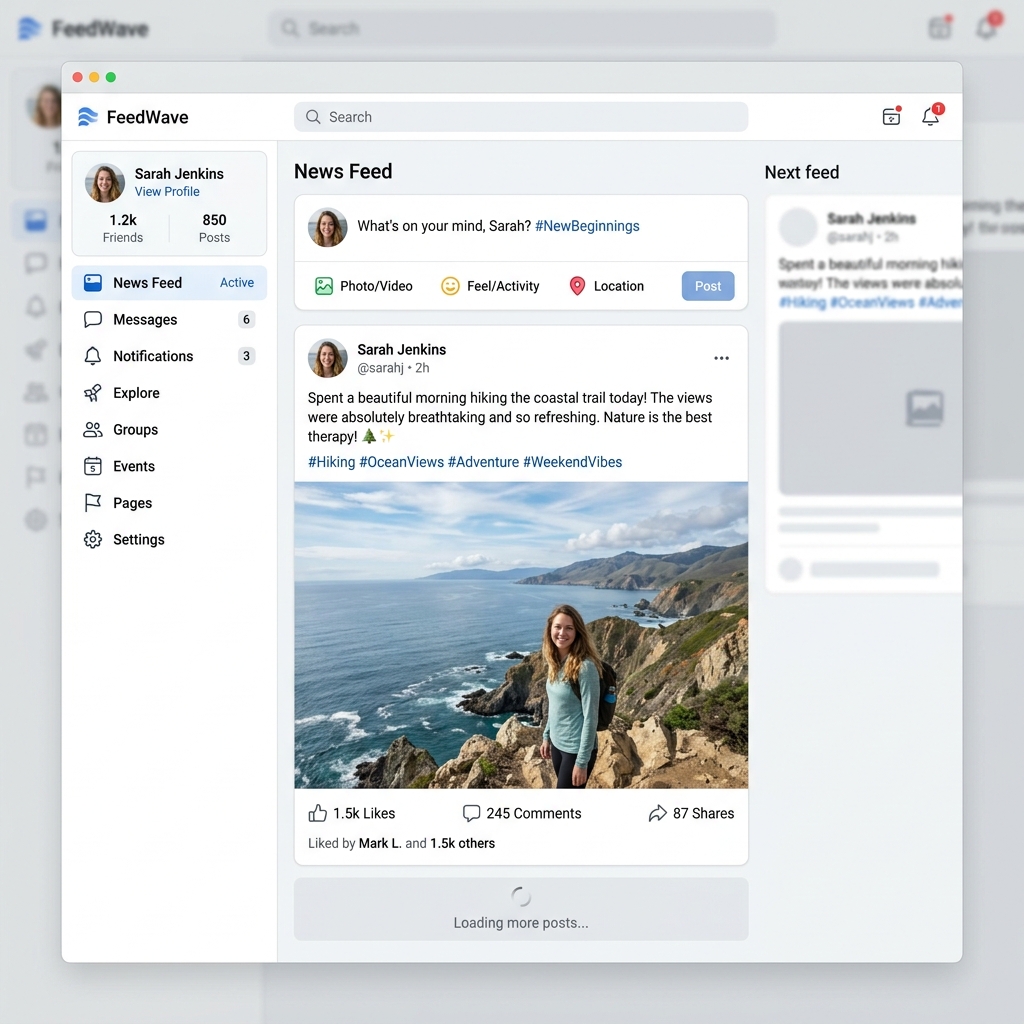 News Feed Application UI Wireframe